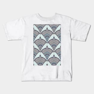 Deco Doodle in Aqua, Cream & Navy Blue Kids T-Shirt